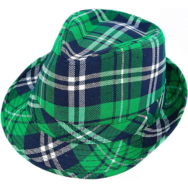 St Patricks Day Hattar för Vuxna med Fluga Grön Rutig Fedora