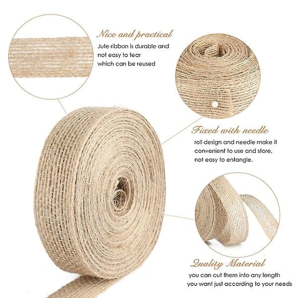 3 rullar Jute Craft Ribbon Burlap Ribbon Presentband 30M Rustik Hessian Ribbon (2cm)