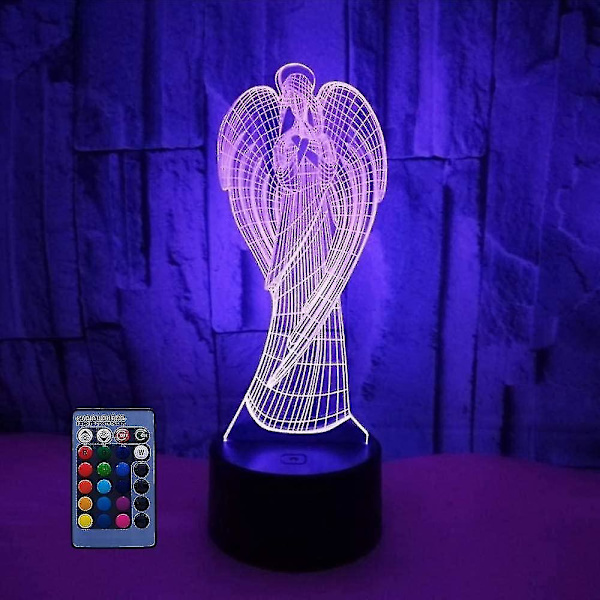 3D Engel nattlys illusjonslampe 7/16 fargeendring LED-lampe USB-strøm fjernkontroll bordgave barnegavene dekorasjoner jul valentinsdag