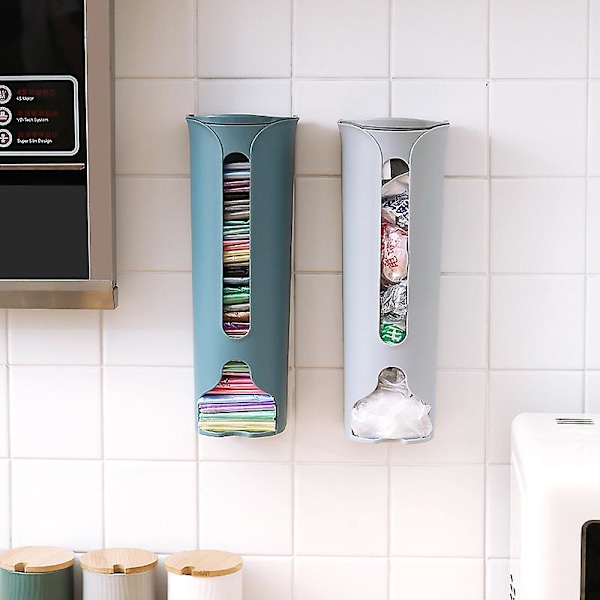 Väggmonterad sopsäckförvaringslåda Köks plastpåshållare Förvaringslåda Badrum Sopåse Dispenser Kökstillbehör, Vit, 9x9x