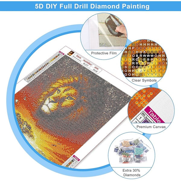 5D Diamantmålning Kit, Diamantmålning Komplett Set, Lejon Diamantmålning för Vuxna