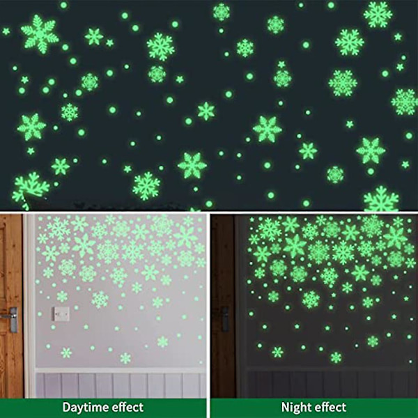 Festlige Elektrostatiske Snefnug Stickers, Fluorescerende Glødende Sticker, Vindue Julepynt