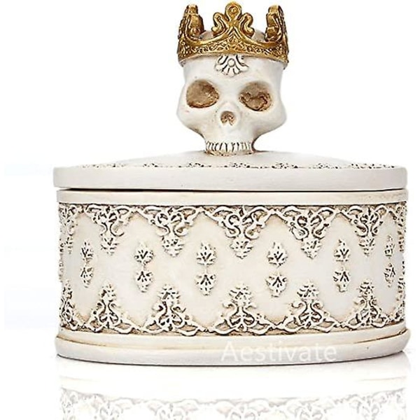 Skeleton Head White Skull Korukotelon organizer , jossa kruunu Halloween Skeleton Decorations Home Skull Decor