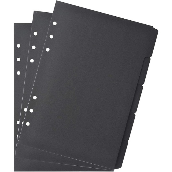 3 sæt sort farve papirdeler Indeksside fanekort til 6-hullers ringbind Notesbøger Rejsedagbog Journalplanlægger (a5 sort)