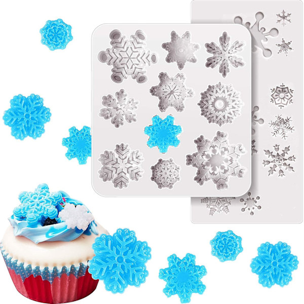 2 stycken 3D snöflinga fondantformar Julsnöflinga silikonform för tårta cupcakes polymerlera hantverksprojekt (grå vit)