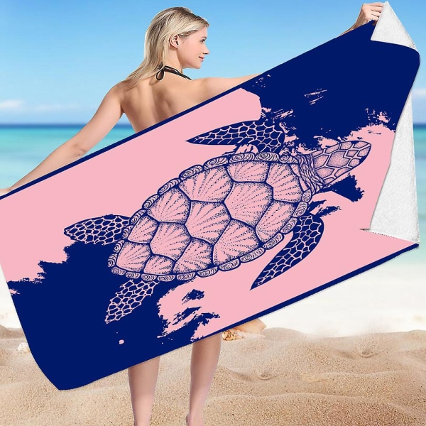 Rantapyyhe – Sininen trooppisella kuviolla, L 70*150CM Cool Hawaiian, Navy rantapyyhe VAALEANPUNAIsella sinisellä raidalla,