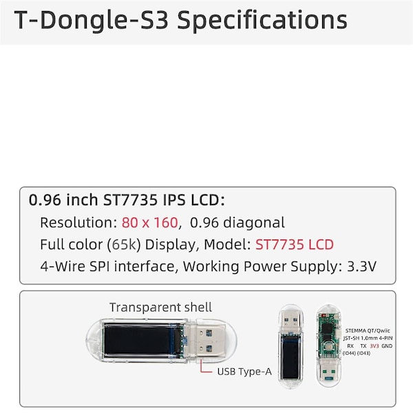 T-Display Nerdminer T-Dongle-S3 med LCD Bitcoin Hashrate 70KH/S 16M Flash Support WiFi Bluetooth TFCcard USB med LCD
