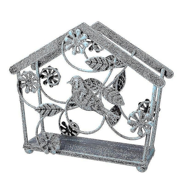 Stående Papir Metal Serviet Holder Stativ Til Hjem, Køkken, Borde, Indendørs, Udendørs, Fugl Blomst Design (Blå)