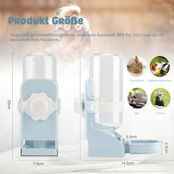 500 ml Kanin Vatten Dispenser Hängande Vattenfontän Automatisk Dispenser Ingen Läckande Vatten