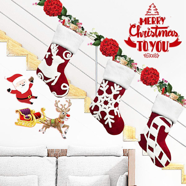 Julstrumpa med Ögonfångande, Slitstark Polyester Snöflingemönster, Hängande Strumpor Dekoration för Hemmet (Julstång)