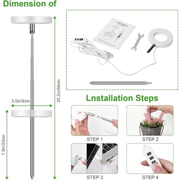 LED fullspektrum vekstlampe for stueplanter, 9 justerbar lysstyrke 180 ° roterende lyspanel, høydejusterbar