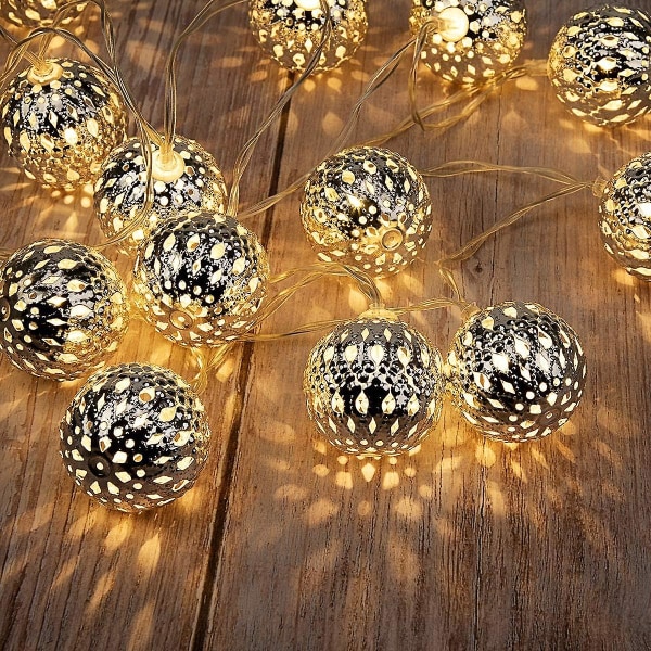 20 Led Sølv Ball String Lights 2,5m Batteridrevet Varm Hvit Metal String Lights For Christmas, Fest, Festival, Bryllup