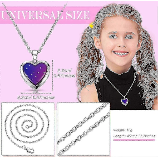 Halsband med hjärtformat humörlås för barn, flickor, rostfritt stål, temperaturkänsligt, färgskiftande kärlekshalsband, födelsedagspresent, kompatibelt med Valentin