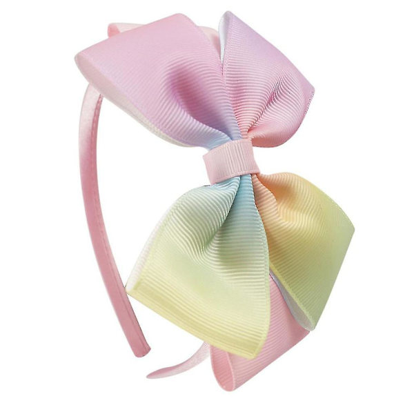 Børnepige Satin-beklædt Pandebånd Sød Dobbeltlags Regnbue Grosgrain Båndsløjfer Hårbøjle Prinsesse Fødselsdag Festival Hårtilbehør
