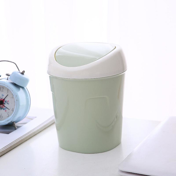 3 Mini Plast Søppelkasser, Liten Skrivebord Søppelbøtte med Roterende Lokk, for Hjem, Kontor, Kjøkken, Forfengelighet, Soverom, Bad (Blå+Grønn+Rosa)