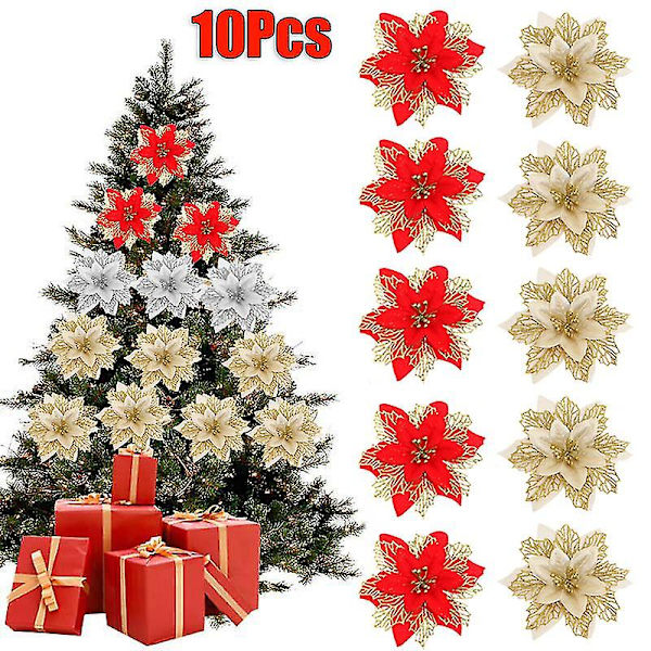 5 st julblommor konstgjorda julgran krans prydnader nyårsgåva Navidad God Jul dekorationer för hemmet 2023 (Stilar 8)