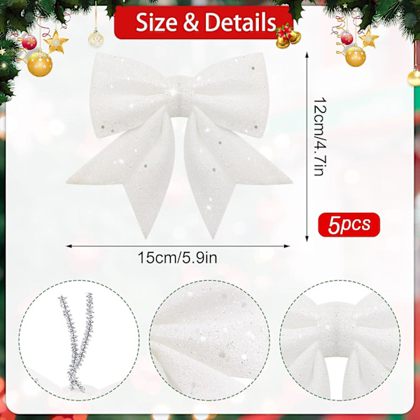 5 st Glitter Julkulor, Små Julkulor, Glitterkulor för Julkransar, Girlander, Träddekorationer, Vit