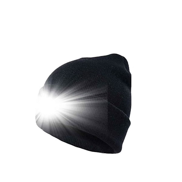 Unisex LED Beanie Hat med USB-opladeligt batteri, 5 timers kraftigt lys (1 stk) (sort)