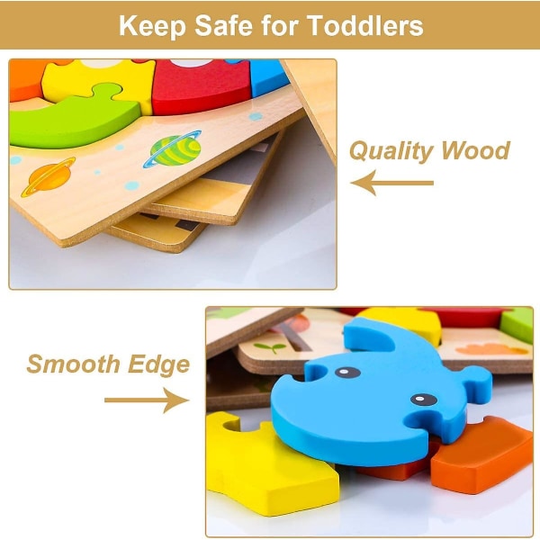 Träpussel för småbarn, presentleksaker för pojkar och flickor 1 2 3 år gammal, pedagogisk baby (djur)