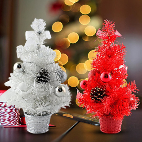 Julgran med Klot och Rosetter Fantastisk Dekorativ Utmärkt Visuell Effekt Mini Julgran för Hemmet