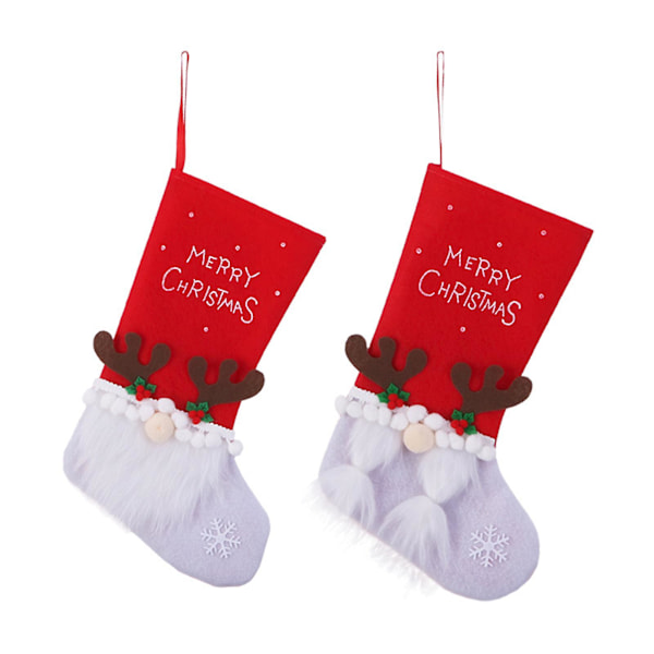 Julstrumpa med älg utan ansikte, tomte, stor storlek, hängande julgranspresentpåse, hänge (2 st)