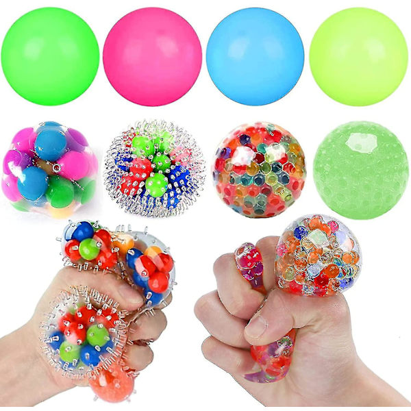 Stressbollar Fidget Toys Stressboll För Barn - 8-pack Sensoriska Pärlbollar Ångest