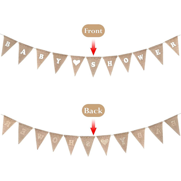 9 Fod Burlap Banner, Trekant Banner, Baby Shower Vimpelguirlande, til Bryllupper, Fester, Dåbsdekoration (17 x 13 cm)