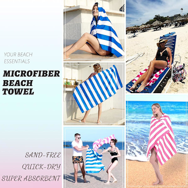 Ekstra stor mikrofiber strandhåndkle - Lett blå strandhåndkle Hurtigtørkende, perfekt for strand/basseng/solsenger, rosa