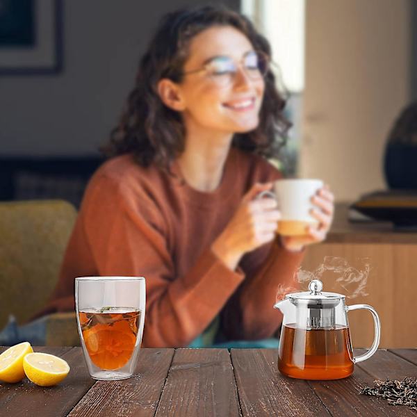 Genomskinlig glastekanna med infuser, rundformad infuser tekanna, värmebeständig borosilikatglas sil tekanna, spishällssäker tebryggare, 450 ml
