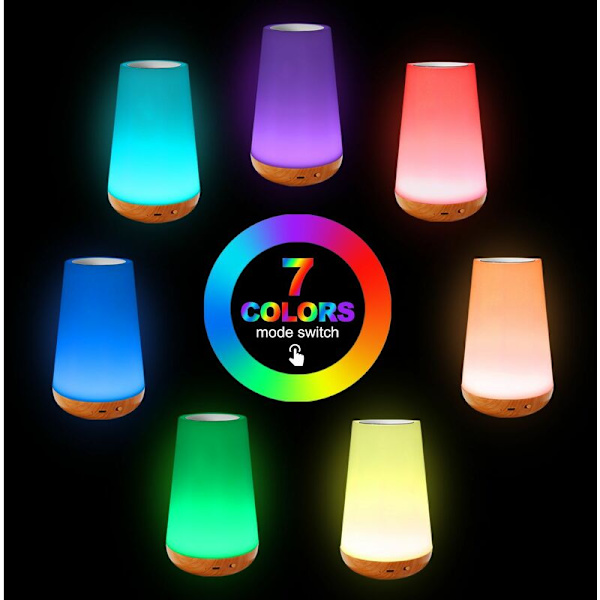 LED-touchlampa för sovrum, vardagsrum, kontor, sänglampa med färgförändrande RGB-sensor, USB-laddningsport