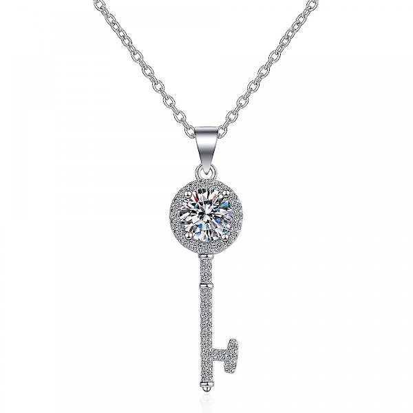 Key Design Moissanit Hängehalsband 6,5 mm S925 Silver D Färg Ideal Cut Diamant Halsband För Kvinnor (Zirkon)