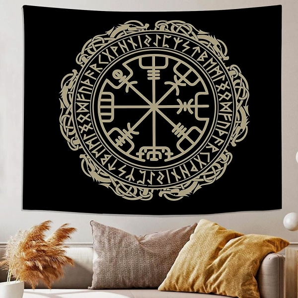 Viking Magic Rune Compass Sovrum Stor Gobeläng 60x51 tum