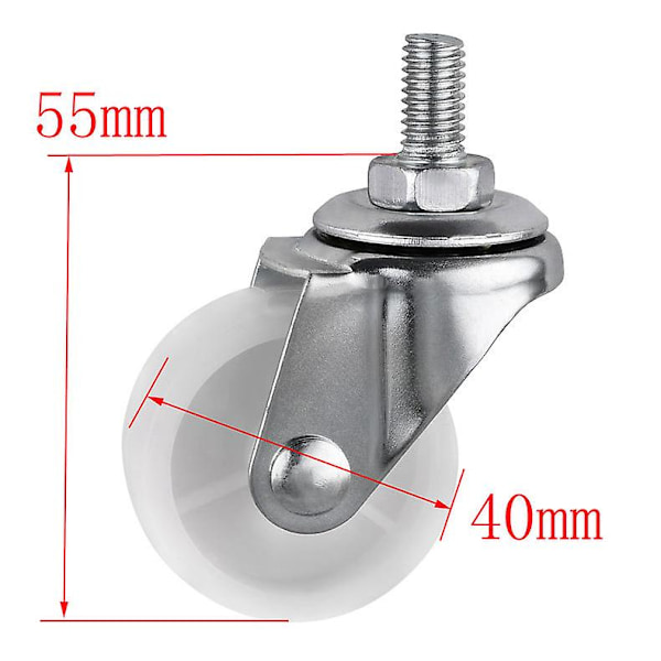 5 stk/sæt Hjul 1,5 tommer Hvid PP Skrue Universal M8 Gevind Rullediameter 4cm Displayramme Hjul