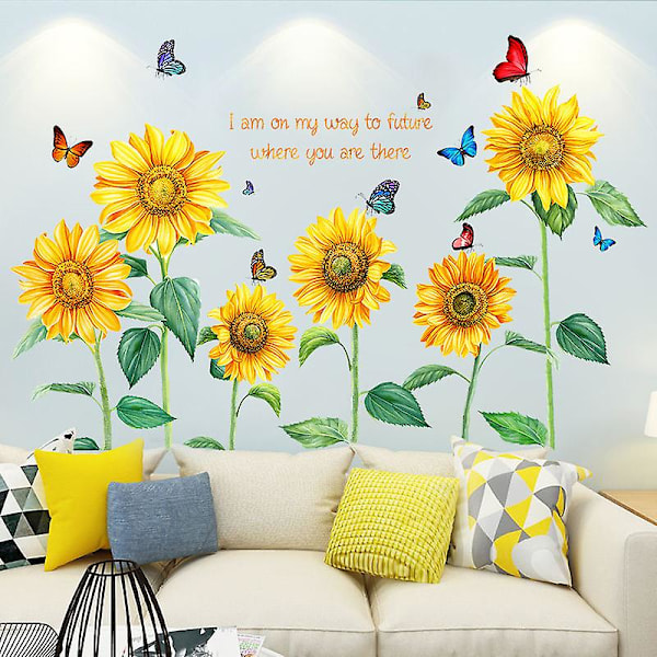 Sticker Plante, Autocollant mural tournesols papillons jolis, Sticker Mural Autocollant Amovible, Décoration De Maison Et De Pièce