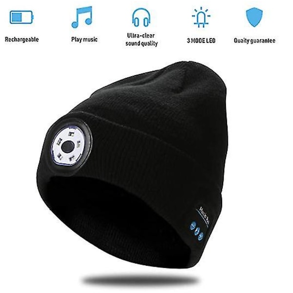 Led Beanie Hat Bluetooth 5.0 trådlösa hörlurar Musikstickade mössor med stereohögtalare (marinblå)