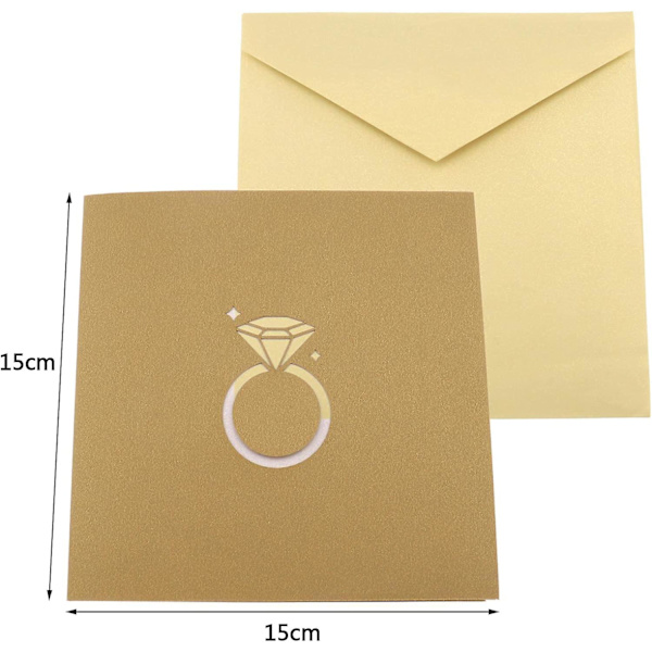 Pop Up Diamant Ring Kort 3D Pop Up Gratulationskort Bröllopskort med Kuvert Par Kärlek Fest Souvenir