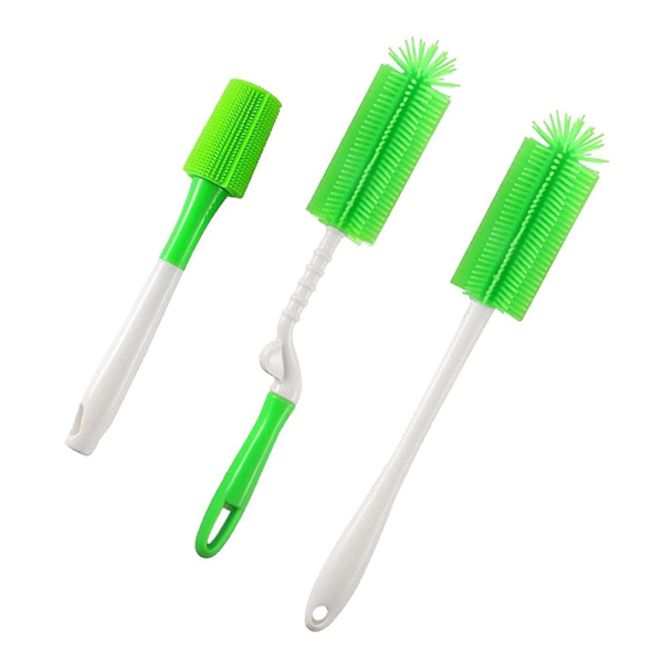3-pack flaskrengöringsborste, lång/böjd/kort handtag mjuk silikon baby vattenflaska