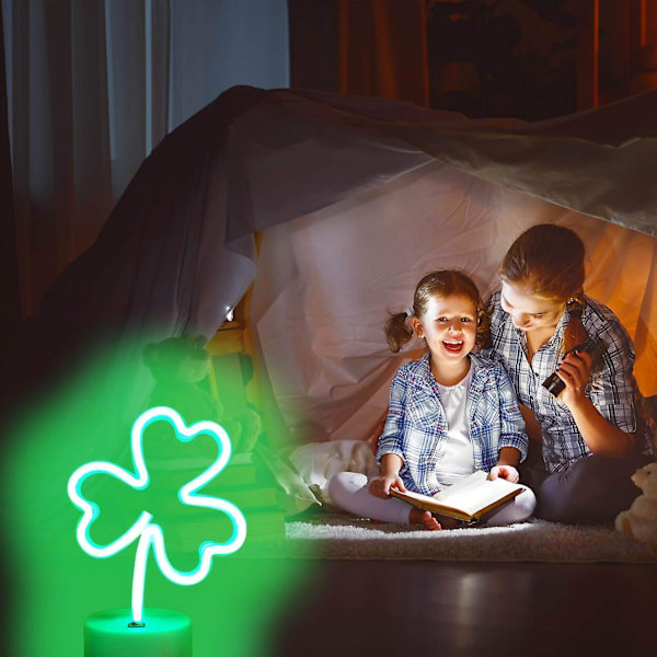 Klöver Neon Skylt Shamrock Neon Ljus Nattljus USB/Batteridriven för Dekoration Gröna Neonljus för Sovrum Festival