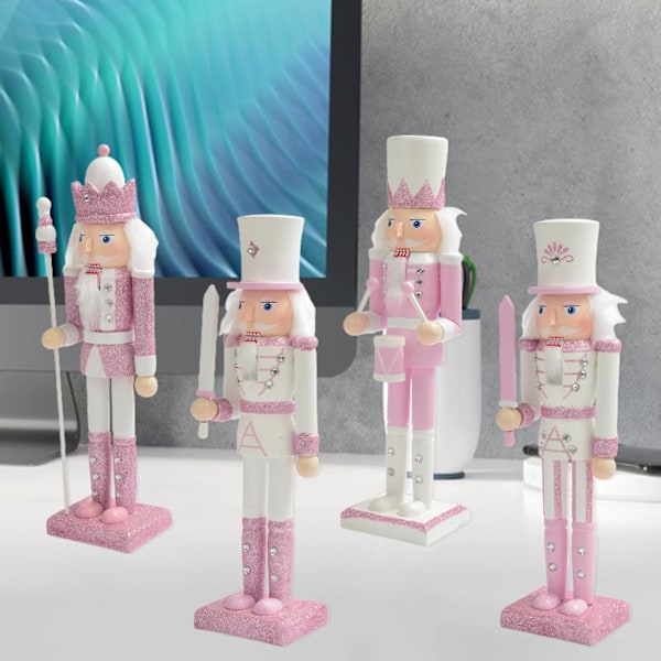 Rhinestone-inlagd Soldatfigur i Rosa Glitter Nötknäppare Soldatdocka Leksak Ornament Heminredning (A)