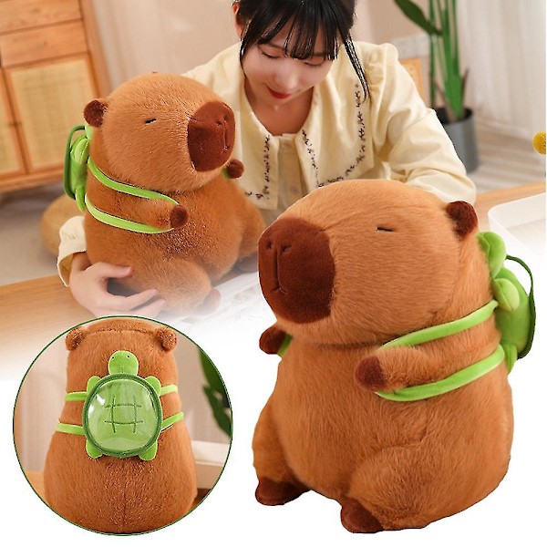Sødt dyr marsvin plys legetøj capybara bærer skildpadde realistisk blød udstoppet dukke, 23cm