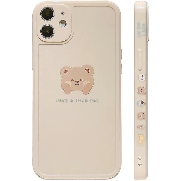 Kompatibel med Iphone 11- case Söt målad design Brunbjörn med kinder för kvinnor, flickor, mode, smal, mjuk, flexibel, tpu-gummi, för iphone 11-beige