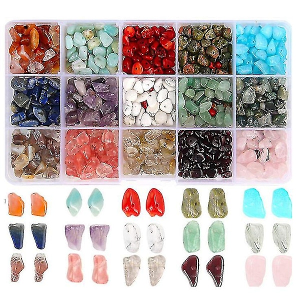 15 Grid Natural Irregular Gemstone Beads Loose Beads 5-7mm Crystal Energy Stone Natural Gemstone Beads Kit