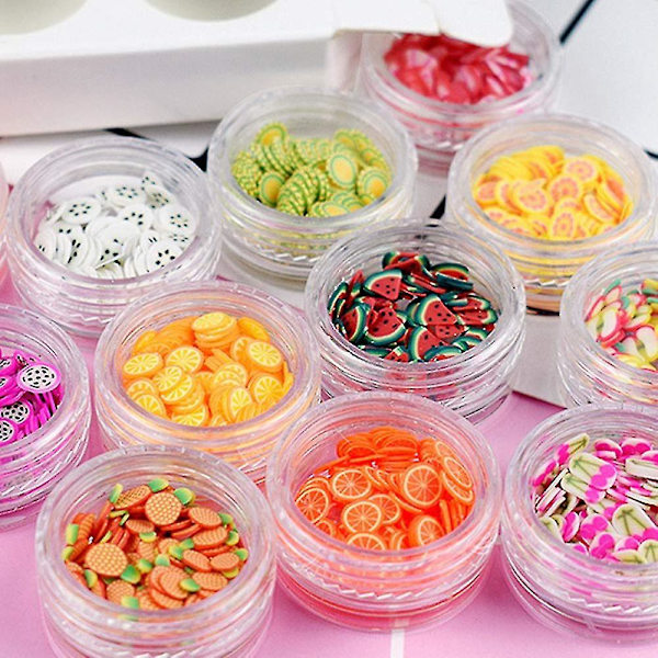 12 lådor fruktmönster nagelkonstdekor skivor färgglada DIY nagelkonstdekoration (slumpmässig färg)