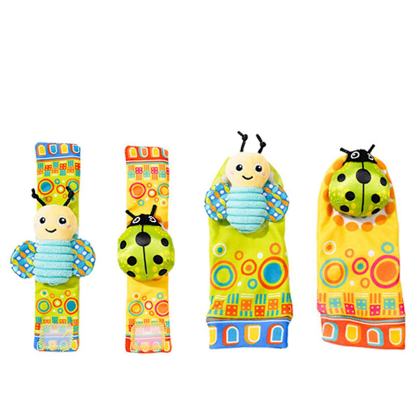 Cartoon Bugs Rattle Wrist Band Sock Set För Baby Andningsbar Hög Elastisk Sock Band Nyhet Present För Spädbarn（Grön Skalbagge)