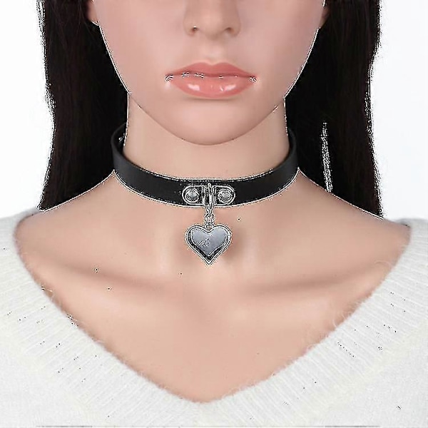 Halsband i läder med choker för dam, hjärtformad bygel, nyckelbenskedja, hjärta-XK11773