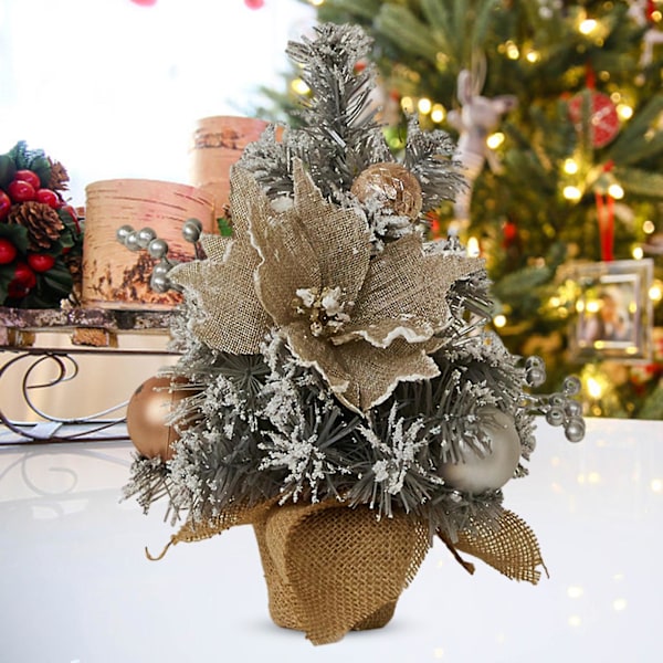 30CM Mini Julgran Stabil Bas Tallbarr Boll Blomma Tallkotte Skrivbords Julgran Ornament