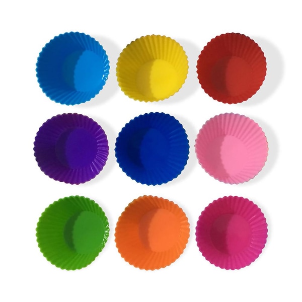 Sett med 9 deler flerfarget silikon muffinsform