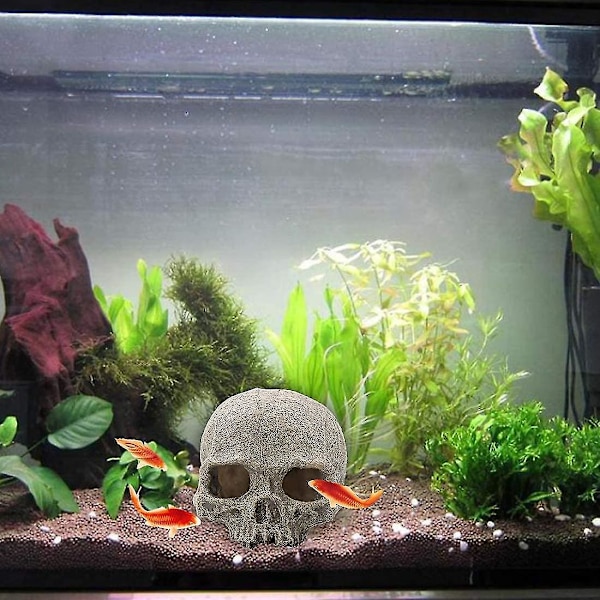 Akvarium Skalle Dekoration - Harpiks Fiskekum Dekorationer Hule Betta Fisk Skjulested Reptilhus Til Små Fisk Og Rejer