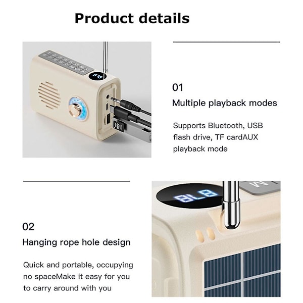 Mini Portabel FM-radio Utomhus Solradio Bluetooth-högtalare med Färgglatt Ljus Handsfree