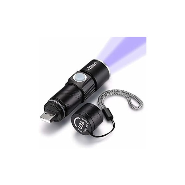 UV-ficklampa, USB-laddningsbar UV-ficklampa med svart ljus 395nm Zoombar UV-ficklampa